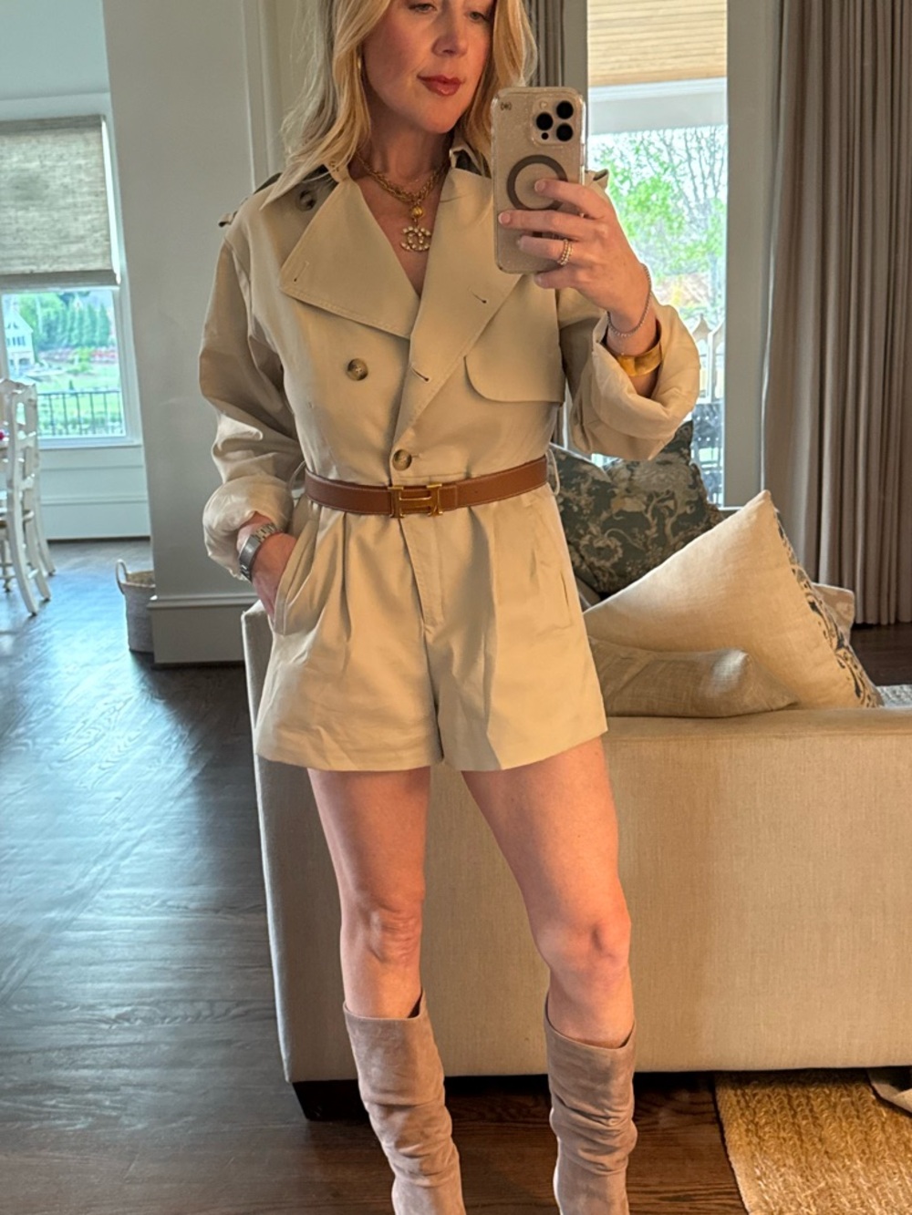 NWT Women's Trench ROMPER belted (hermes belt NOT included)